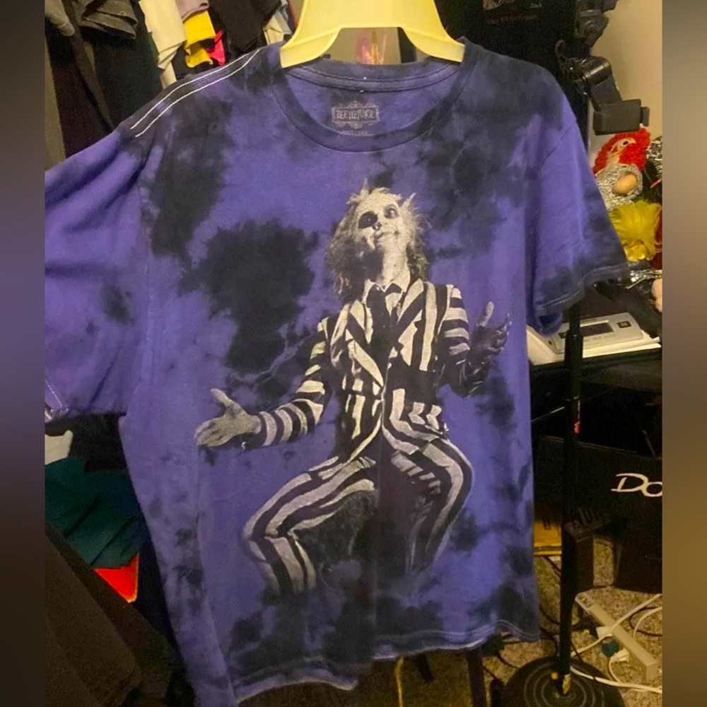 Beetlejuice purple black tie dye tee